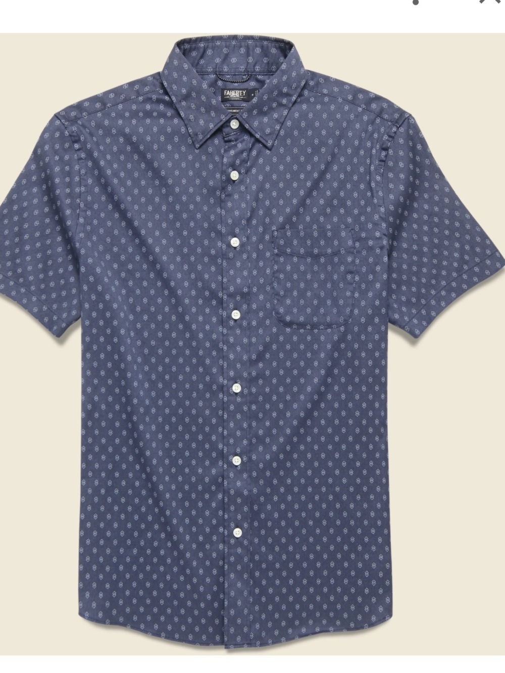 Faherty The Movement Shirt Navy Dusk Diamond Geometric Print Stretch Medium Tall